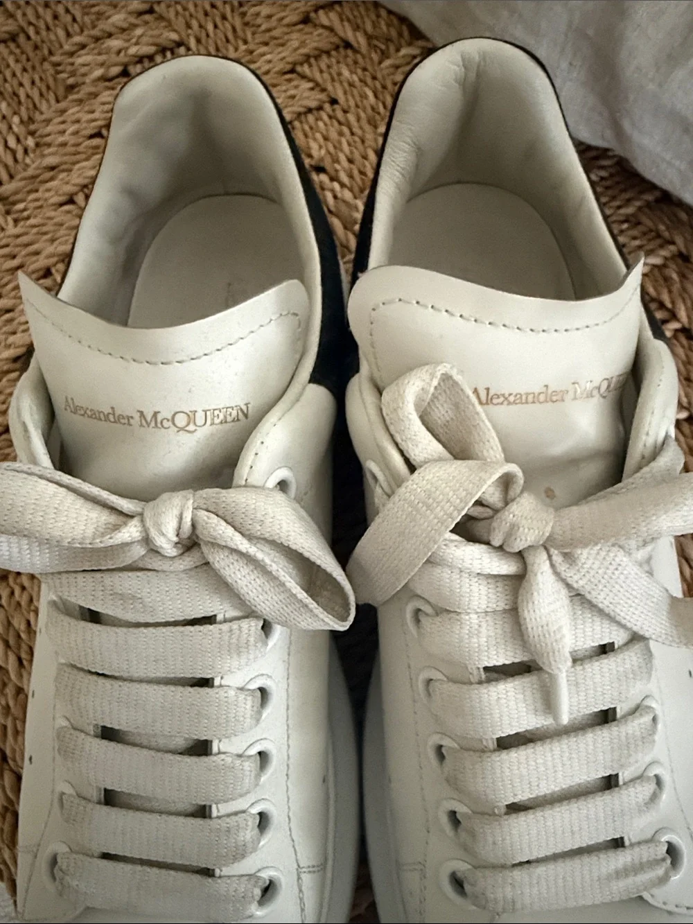 Alexander McQueen White Leather Sneakers with Black Heel Tab
